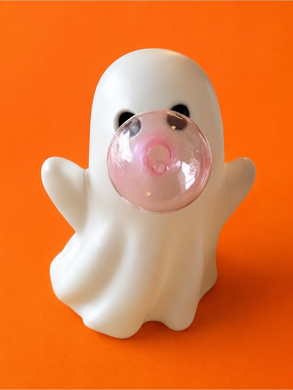 Halloween White Ghost Blowing Pink Bubble Gum Figurine Decor 9” Cute Spooky